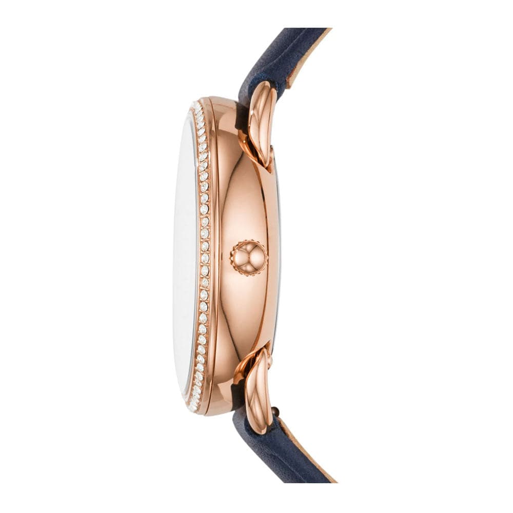 FOSSIL TAILOR ANALOG QUARTZ ROSE GOLD STAINLESS STEEL ES4394 BLUE LEATHER STRAP WOMEN'S WATCH - H2 Hub Watches