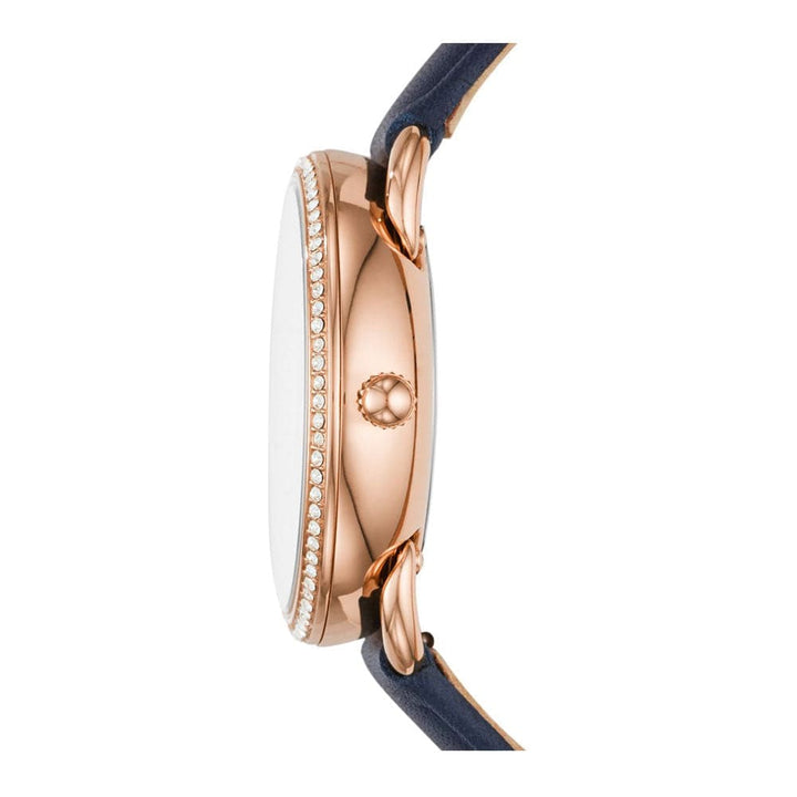 FOSSIL TAILOR ANALOG QUARTZ ROSE GOLD STAINLESS STEEL ES4394 BLUE LEATHER STRAP WOMEN'S WATCH - H2 Hub Watches