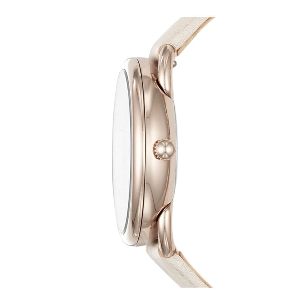 FOSSIL TAILOR ANALOG QUARTZ ROSE GOLD STAINLESS STEEL ES4421 WHITE LEATHER STRAP WOMEN'S WATCH - H2 Hub Watches