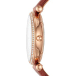 FOSSIL CARLIE ANALOG QUARTZ ROSE GOLD STAINLESS STEEL ES4428 BROWN LEATHER STRAP WOMEN'S WATCH - H2 Hub Watches