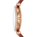FOSSIL CARLIE ANALOG QUARTZ ROSE GOLD STAINLESS STEEL ES4428 BROWN LEATHER STRAP WOMEN'S WATCH - H2 Hub Watches