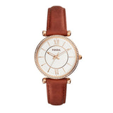 FOSSIL CARLIE ANALOG QUARTZ ROSE GOLD STAINLESS STEEL ES4428 BROWN LEATHER STRAP WOMEN'S WATCH - H2 Hub Watches