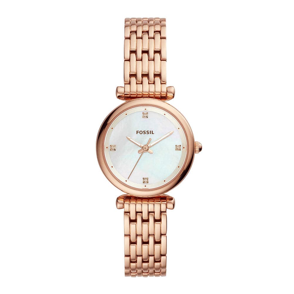 FOSSIL CARLIE MINI ANALOG QUARTZ ROSE GOLD STAINLESS STEEL ES4429 WOMEN'S WATCH - H2 Hub Watches