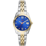 FOSSIL ES4899 SCARLETTE MINI BLUE DIAL TWO-TONE STAINLESS STEEL BAND WOMEN'S WATCH