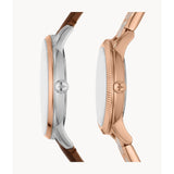 FOSSIL HIS AND HERS ES5176SET BROWN LEATHER & STAINLESS STEEL WATCH SET