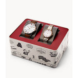 FOSSIL HIS AND HERS ES5176SET BROWN LEATHER & STAINLESS STEEL WATCH SET