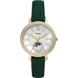 Fossil Jaqueline Silver Dial And Green Leather Strap Women Watch ES5244