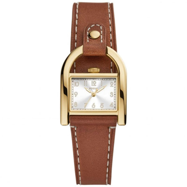 Fossil Harwel Silver Dial Brown Leather Strap Women Watch ES5264