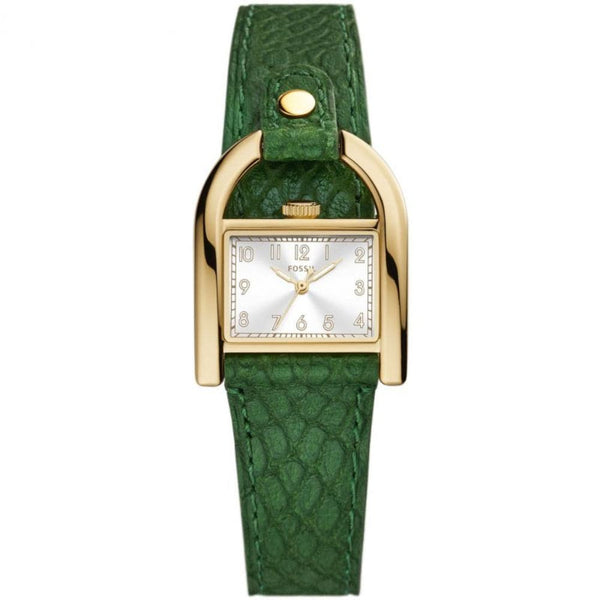 Fossil Harwell Silver Dial Green Leather Strap Women Watch ES5267
