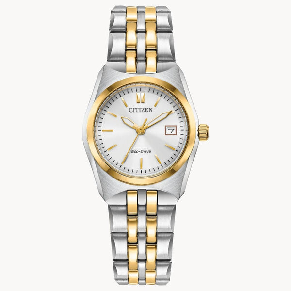 Citizen Eco-Drive Silver Dial Two-Tone Stainless Steel Women Watch EW2299-50A