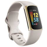 Fitbit Charge 5, Lunar White/Soft Gold Silicone Strap Unisex Smartwatch FB421GLWT-FRCJK