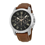 FOSSIL GRANT CHRONOGRAPH SILVER STAINLESS STEEL FS4813 BROWN LEATHER STRAP MEN'S WATCH - H2 Hub Watches