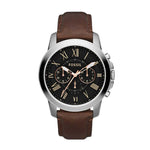 FOSSIL GRANT CHRONOGRAPH SILVER STAINLESS STEEL FS4813 BROWN LEATHER STRAP MEN'S WATCH - H2 Hub Watches