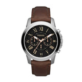 FOSSIL GRANT CHRONOGRAPH SILVER STAINLESS STEEL FS4813 BROWN LEATHER STRAP MEN'S WATCH - H2 Hub Watches