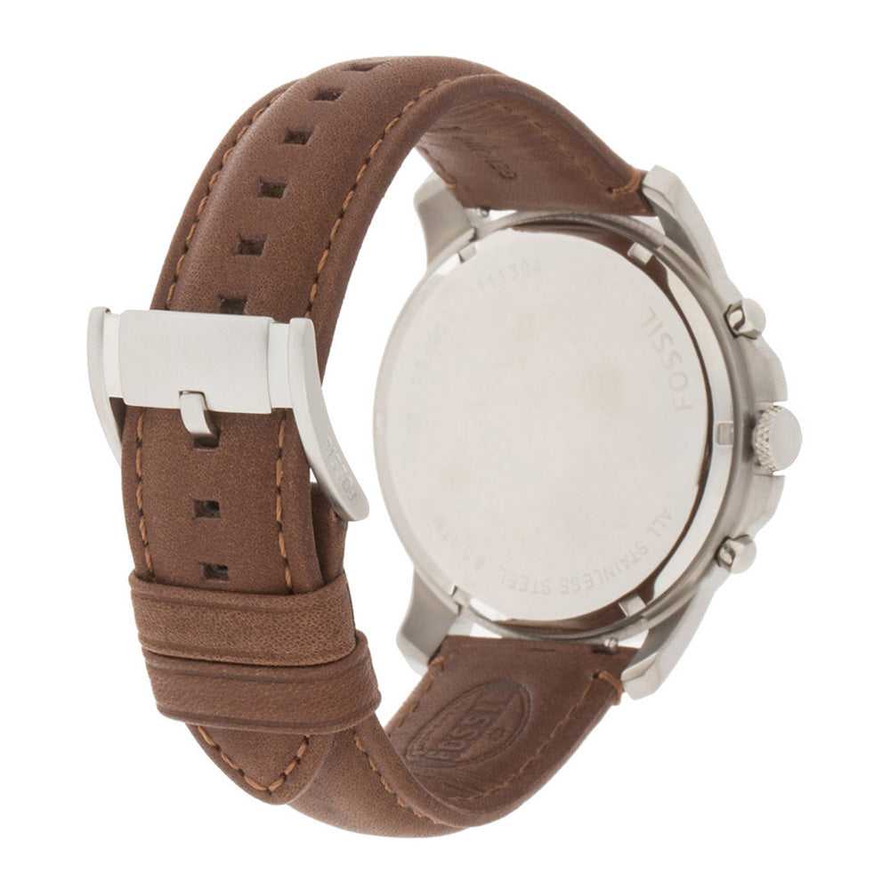 FOSSIL GRANT CHRONOGRAPH SILVER STAINLESS STEEL FS4813 BROWN LEATHER STRAP MEN'S WATCH - H2 Hub Watches