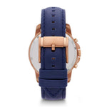 FOSSIL GRANT CHRONOGRAPH ROSE GOLD STAINLESS STEEL FS4835 BLUE LEATHER STRAP MEN'S WATCH - H2 Hub Watches