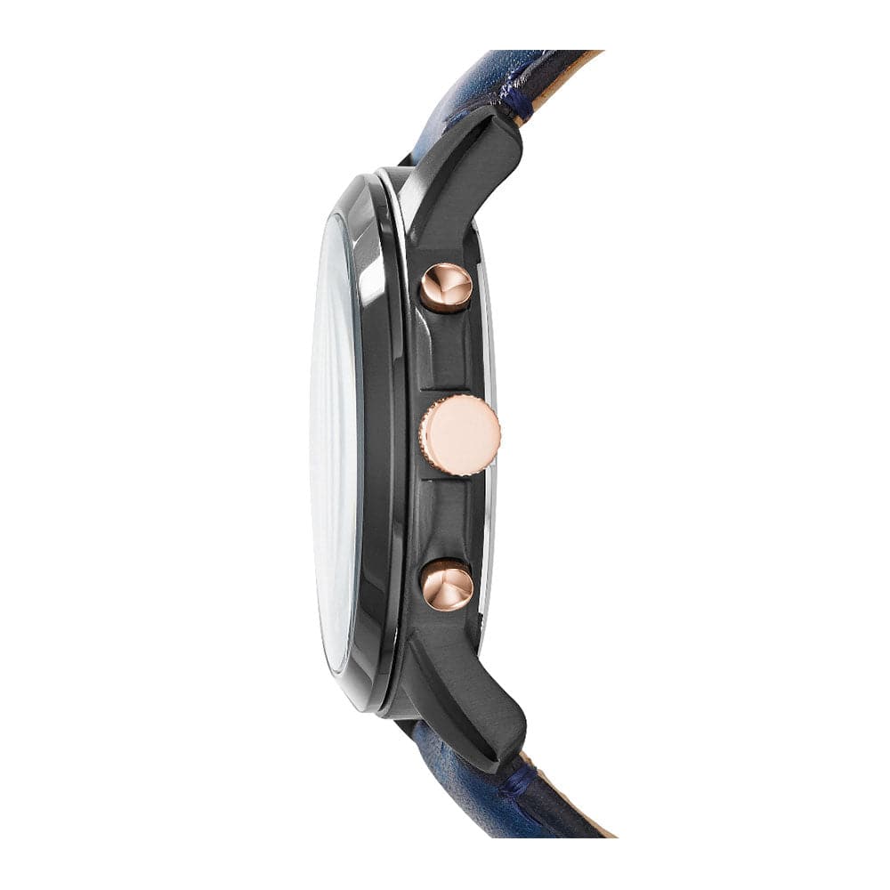 FOSSIL GRANT CHRONOGRAPH BLACK STAINLESS STEEL FS5061 BLUE LEATHER STRAP MEN'S WATCH - H2 Hub Watches