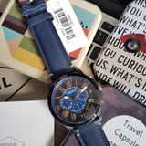 FOSSIL GRANT CHRONOGRAPH BLACK STAINLESS STEEL FS5061 BLUE LEATHER STRAP MEN'S WATCH
