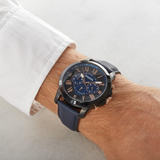 FOSSIL GRANT CHRONOGRAPH BLACK STAINLESS STEEL FS5061 BLUE LEATHER STRAP MEN'S WATCH