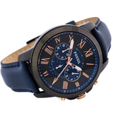 FOSSIL GRANT CHRONOGRAPH BLACK STAINLESS STEEL FS5061 BLUE LEATHER STRAP MEN'S WATCH