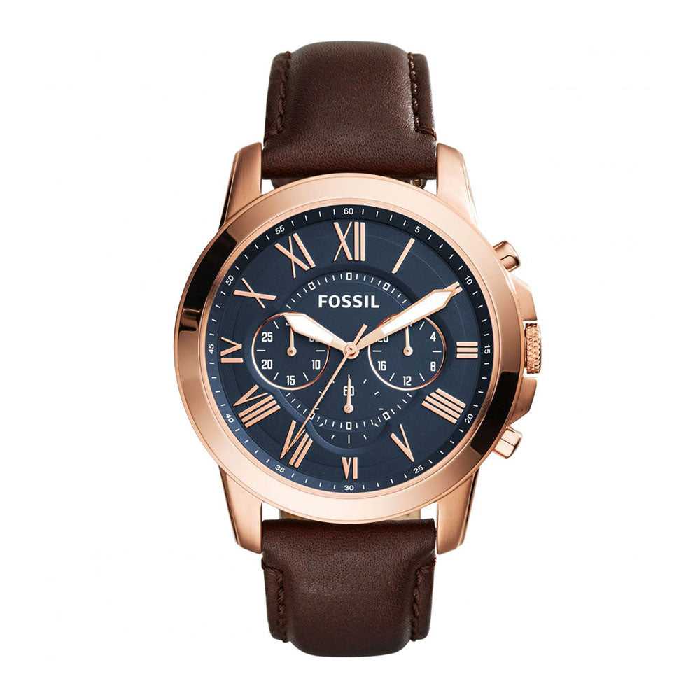 FOSSIL GRANT CHRONOGRAPH ROSE GOLD STAINLESS STEEL FS5068 BROWN LEATHER STRAP MEN'S WATCH - H2 Hub Watches