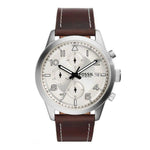 FOSSIL DAILY CHRONOGRAPH SILVER STAINLESS STEEL FS5138 BROWN LEATHER STRAP MEN'S WATCH - H2 Hub Watches