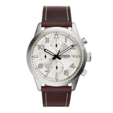 FOSSIL DAILY CHRONOGRAPH SILVER STAINLESS STEEL FS5138 BROWN LEATHER STRAP MEN'S WATCH - H2 Hub Watches
