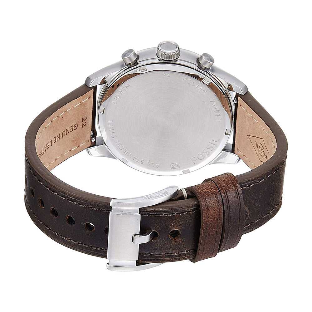FOSSIL DAILY CHRONOGRAPH SILVER STAINLESS STEEL FS5139 BROWN LEATHER STRAP MEN'S WATCH - H2 Hub Watches