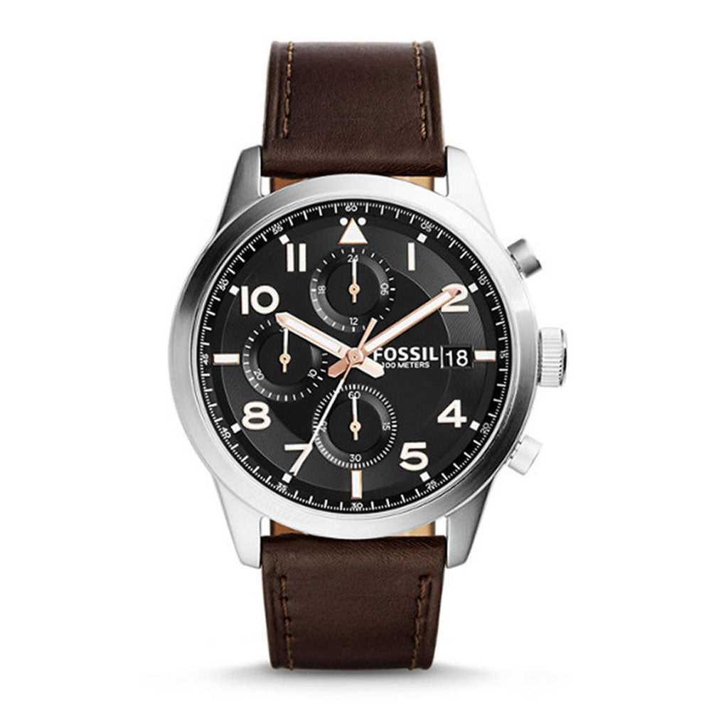 FOSSIL DAILY CHRONOGRAPH SILVER STAINLESS STEEL FS5139 BROWN LEATHER STRAP MEN'S WATCH - H2 Hub Watches