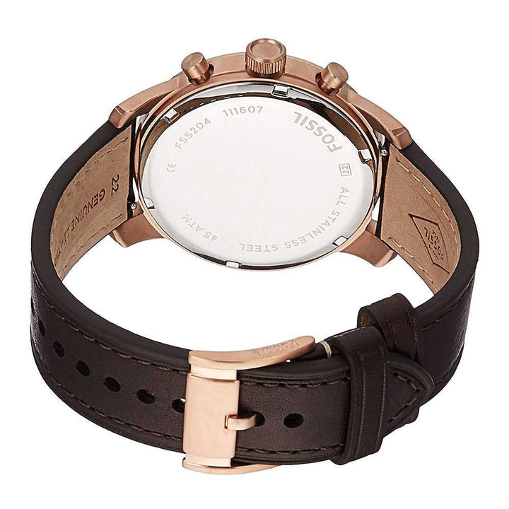 FOSSIL PILOT CHRONOGRAPH ROSE GOLD STAINLESS STEEL FS5204 BROWN LEATHER STRAP MEN'S WATCH - H2 Hub Watches