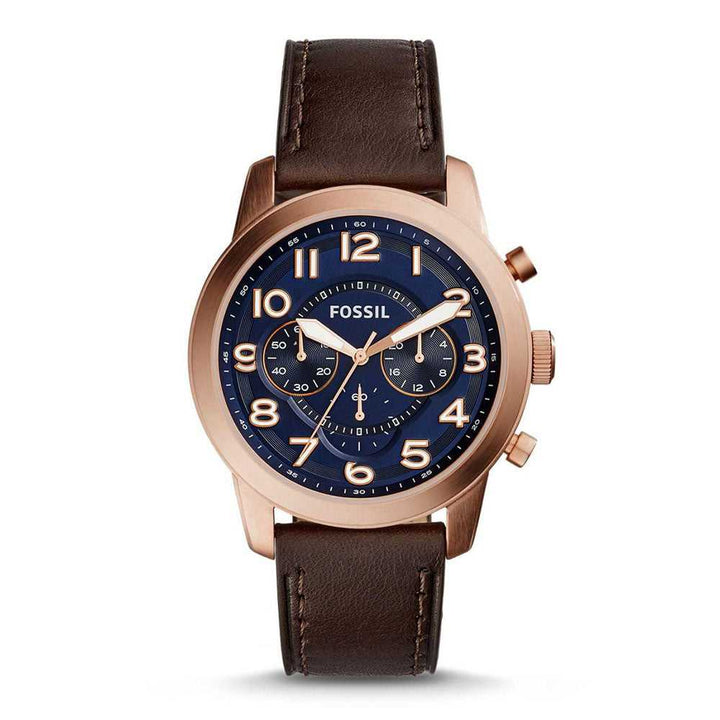 FOSSIL PILOT CHRONOGRAPH ROSE GOLD STAINLESS STEEL FS5204 BROWN LEATHER STRAP MEN'S WATCH - H2 Hub Watches