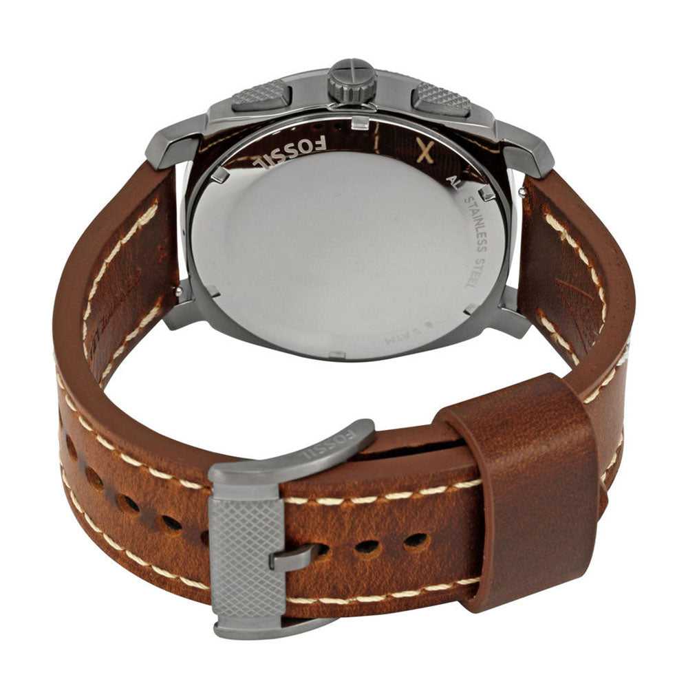 FOSSIL MACHINE CHRONOGRAPH BLACK STAINLESS STEEL FS5215 BROWN LEATHER STRAP MEN'S WATCH - H2 Hub Watches