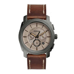 FOSSIL MACHINE CHRONOGRAPH BLACK STAINLESS STEEL FS5215 BROWN LEATHER STRAP MEN'S WATCH - H2 Hub Watches