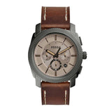 FOSSIL MACHINE CHRONOGRAPH BLACK STAINLESS STEEL FS5215 BROWN LEATHER STRAP MEN'S WATCH - H2 Hub Watches