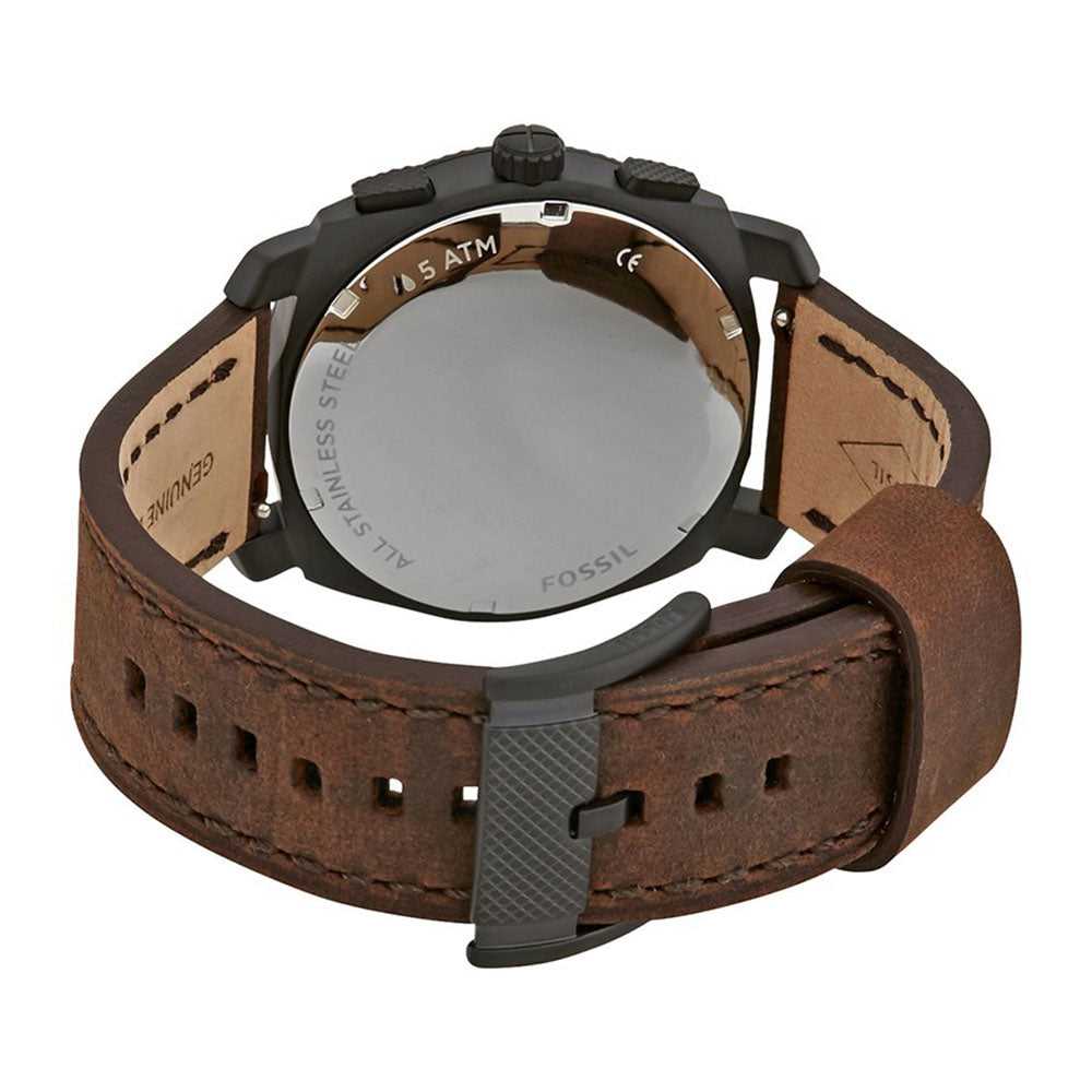 FOSSIL MACHINE CHRONOGRAPH BLACK STAINLESS STEEL FS5251SET BROWN LEATHER STRAP MEN'S WATCH - H2 Hub Watches