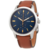 FOSSIL TOWNSMAN CHRONOGRAPH SILVER STAINLESS STEEL FS5279 BROWN LEATHER STRAP MEN'S WATCH