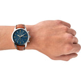 FOSSIL TOWNSMAN CHRONOGRAPH SILVER STAINLESS STEEL FS5279 BROWN LEATHER STRAP MEN'S WATCH
