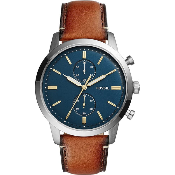 FOSSIL TOWNSMAN CHRONOGRAPH SILVER STAINLESS STEEL FS5279 BROWN LEATHER STRAP MEN'S WATCH