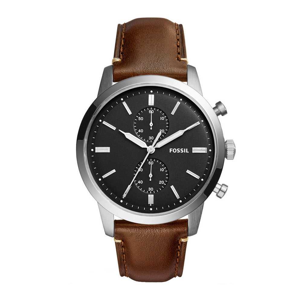 FOSSIL TOWNSMAN CHRONOGRAPH SILVER STAINLESS STEEL FS5280 BROWN LEATHER STRAP MEN'S WATCH - H2 Hub Watches