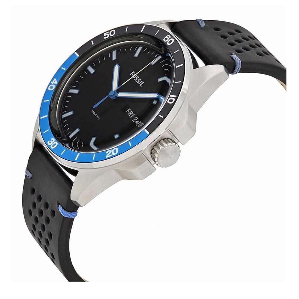 FOSSIL SPORT ANALOG QUARTZ SILVER STAINLESS STEEL FS5321 BLACK LEATHER STRAP MEN'S WATCH - H2 Hub Watches