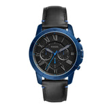 FOSSIL GRANT CHRONOGRAPH BLUE STAINLESS STEEL FS5342 BLACK LEATHER STRAP MEN'S WATCH - H2 Hub Watches