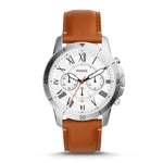 FOSSIL GRANT CHRONOGRAPH SILVER STAINLESS STEEL FS5343 BROWN LEATHER STRAP MEN'S WATCH - H2 Hub Watches