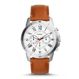FOSSIL GRANT CHRONOGRAPH SILVER STAINLESS STEEL FS5343 BROWN LEATHER STRAP MEN'S WATCH - H2 Hub Watches