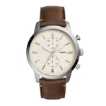 FOSSIL TOWNSMAN CHRONOGRAPH SILVER STAINLESS STEEL FS5350 BROWN LEATHER STRAP MEN'S WATCH - H2 Hub Watches