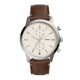 FOSSIL TOWNSMAN CHRONOGRAPH SILVER STAINLESS STEEL FS5350 BROWN LEATHER STRAP MEN'S WATCH - H2 Hub Watches