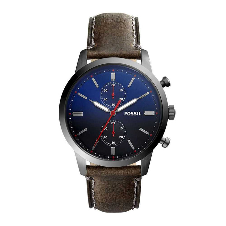 FOSSIL TOWNSMAN CHRONOGRAPH BLACK STAINLESS STEEL FS5378 BROWN LEATHER STRAP MEN'S WATCH - H2 Hub Watches