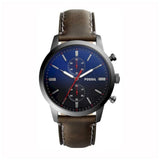FOSSIL TOWNSMAN CHRONOGRAPH BLACK STAINLESS STEEL FS5378 BROWN LEATHER STRAP MEN'S WATCH