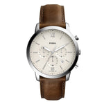 FOSSIL NEUTRA CHRONOGRAPH SILVER STAINLESS STEEL FS5380 BROWN LEATHER STRAP MEN'S WATCH - H2 Hub Watches