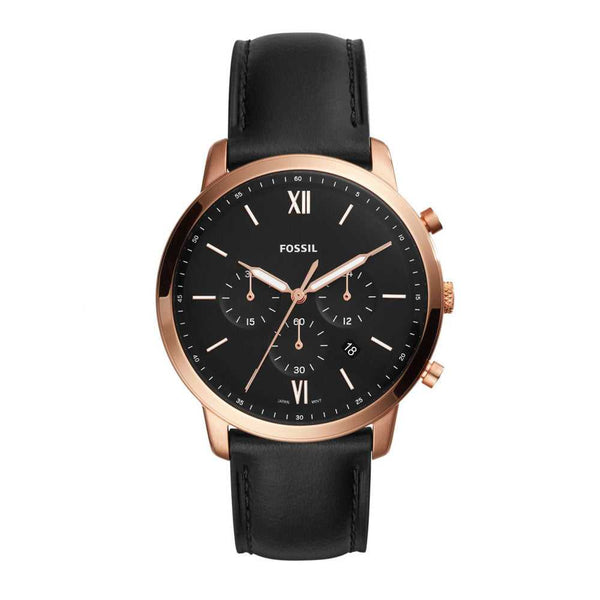 FOSSIL NEUTRA CHRONOGRAPH ROSE GOLD STAINLESS STEEL FS5381 BLACK LEATHER STRAP MEN'S WATCH - H2 Hub Watches