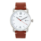 FOSSIL THE COMMUTER ANALOG QUARTZ SILVER STAINLESS STEEL FS5395 BROWN LEATHER STRAP MEN'S WATCH - H2 Hub Watches